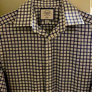 Charles Tyrwhitt navy blue check button down shirt